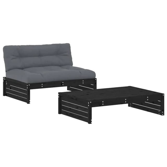 vidaXL 2-Tlg Garten-Lounge-Set mit Kissen Schwarz Massivholz 3186134