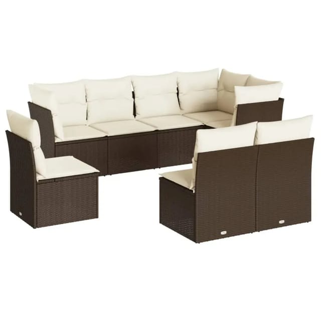 vidaXL 8-Tlg Garten-Sofagarnitur mit Kissen Braun Poly Rattan 3249602
