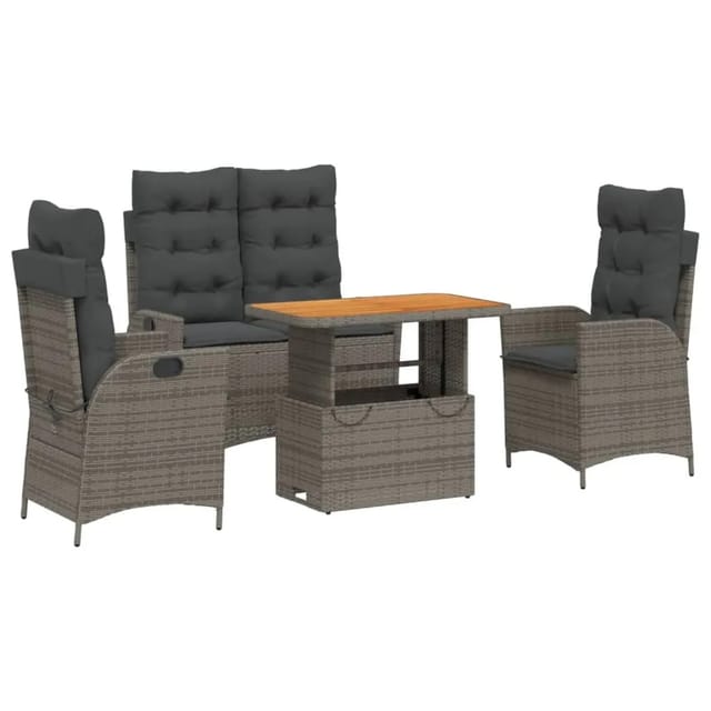 vidaXL 4-Tlg Garten-Essgruppe mit Kissen Grau Poly Rattan 3277467