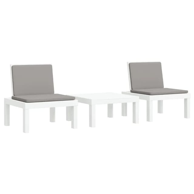vidaXL 3-Tlg Garten-Lounge-Set mit Kissen Weiß PP 3203732