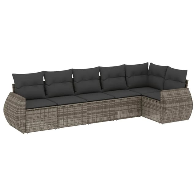 vidaXL 6-Tlg Garten-Sofagarnitur mit Kissen Grau Poly Rattan 3221389