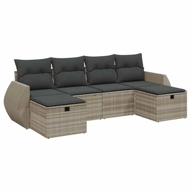 vidaXL 6-Tlg Garten-Sofagarnitur mit Kissen Hellgrau Poly Rattan 3264168