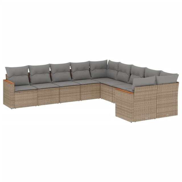 vidaXL 10-Tlg Garten-Sofagarnitur mit Kissen Beige Poly Rattan 3258755
