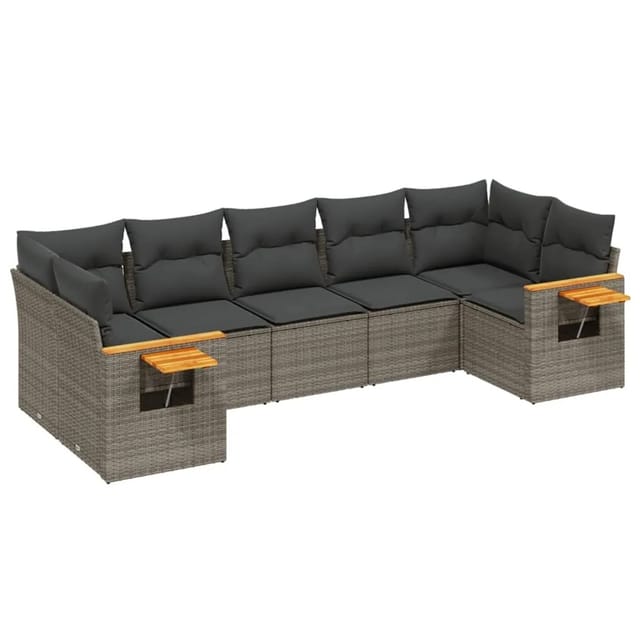 vidaXL 7-Tlg Garten-Sofagarnitur mit Kissen Grau Poly Rattan 3259512