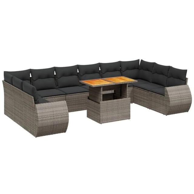 vidaXL 11-Tlg Garten-Sofagarnitur mit Kissen Grau Poly Rattan 3272369