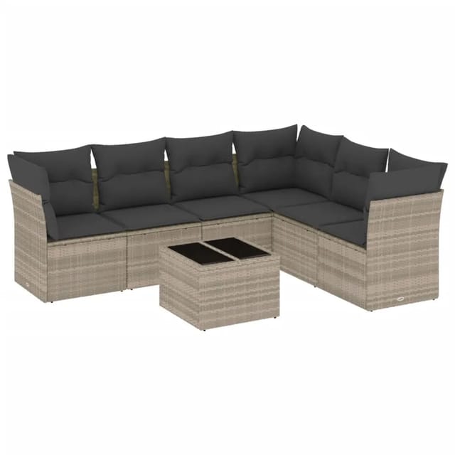 vidaXL 7-Tlg Garten-Sofagarnitur mit Kissen Hellgrau Poly Rattan 3249531