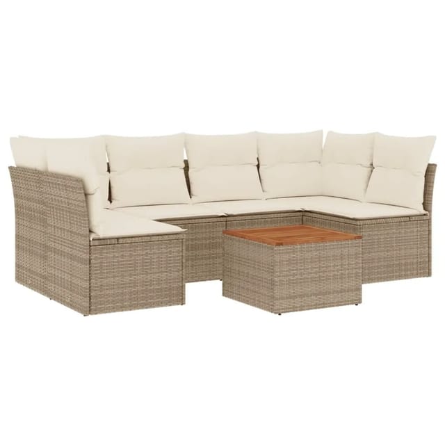 vidaXL 7-Tlg Garten-Sofagarnitur mit Kissen Beige Poly Rattan 3223559