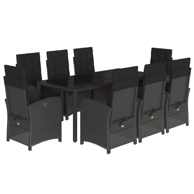 vidaXL 9-Tlg Garten-Essgruppe mit Kissen Schwarz Poly Rattan 3212210