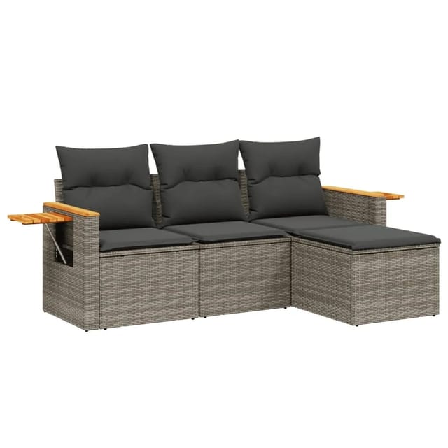 vidaXL 4-Tlg Garten-Sofagarnitur mit Kissen Grau Poly Rattan 3226746