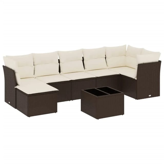 vidaXL 8-Tlg Garten-Sofagarnitur mit Kissen Braun Poly Rattan 3249822