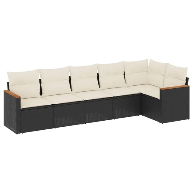 vidaXL 6-Tlg Garten-Sofagarnitur mit Kissen Schwarz Poly Rattan 3225986