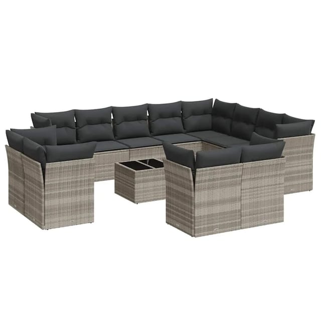 vidaXL 13-Tlg Garten-Sofagarnitur mit Kissen Hellgrau Poly Rattan 3218542
