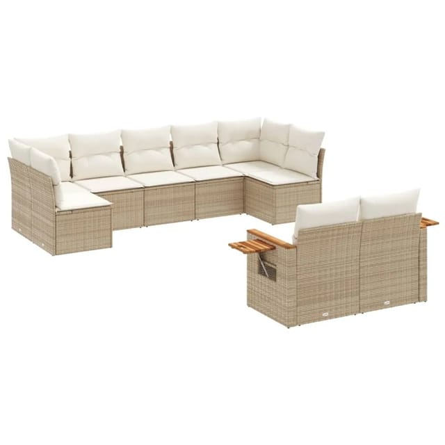 vidaXL 9-Tlg Garten-Sofagarnitur mit Kissen Beige Poly Rattan 3259531