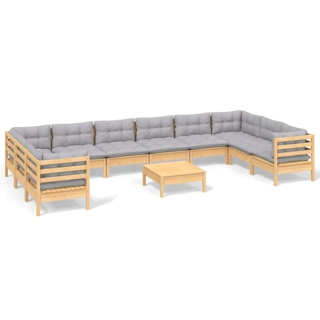 vidaXL 11-Tlg Garten-Lounge-Set mit Grauen Kissen Kiefernholz 3097336