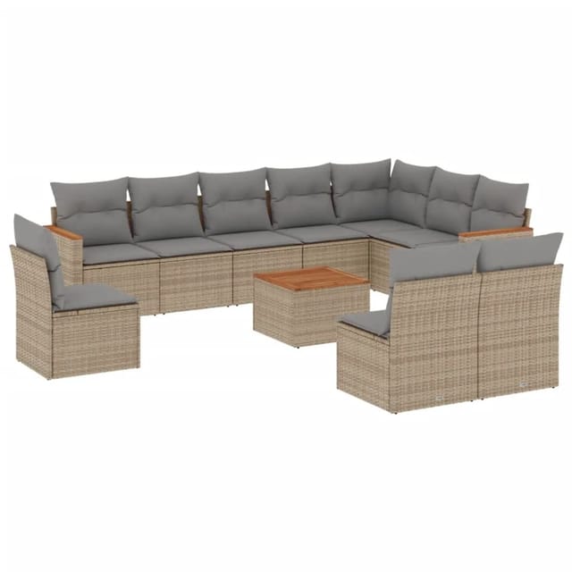 vidaXL 11-Tlg Garten-Sofagarnitur mit Kissen Beige Poly Rattan 3226080