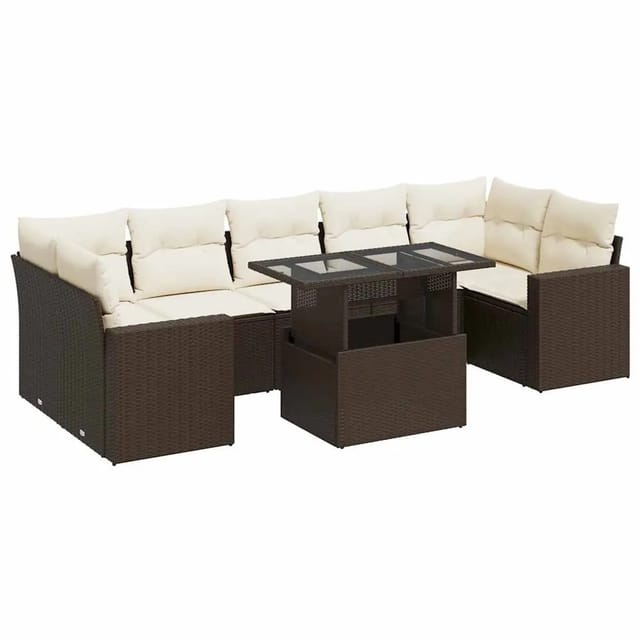 vidaXL 8-Tlg Garten-Sofagarnitur mit Kissen Braun Poly Rattan 3326284