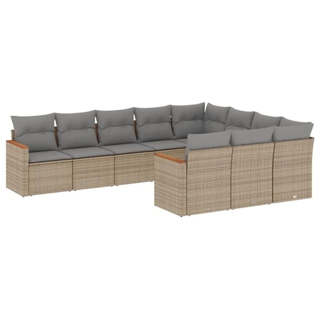 vidaXL 10-Tlg Garten-Sofagarnitur mit Kissen Beige Poly Rattan 3226339