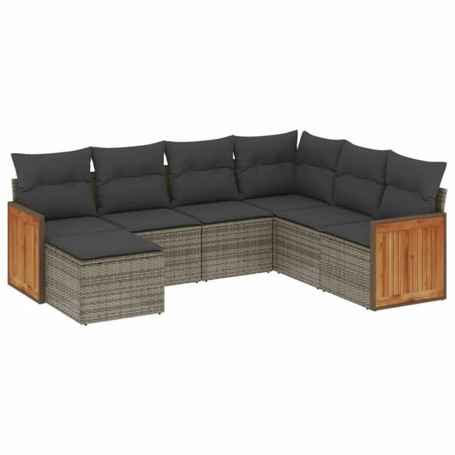 vidaXL 7-Tlg Garten-Sofagarnitur mit Kissen Grau Poly Rattan 3227887