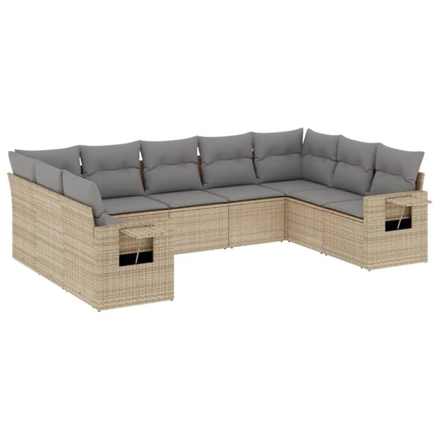 vidaXL 9-Tlg Garten-Sofagarnitur mit Kissen Beige Poly Rattan 3252936
