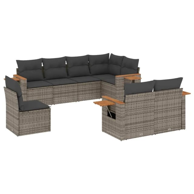 vidaXL 8-Tlg Garten-Sofagarnitur mit Kissen Grau Poly Rattan 3227005