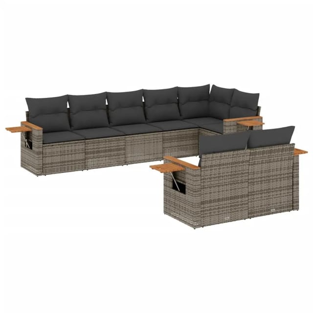 vidaXL 8-Tlg Garten-Sofagarnitur mit Kissen Grau Poly Rattan 3226991