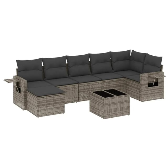 vidaXL 8-Tlg Garten-Sofagarnitur mit Kissen Grau Poly Rattan 3252827