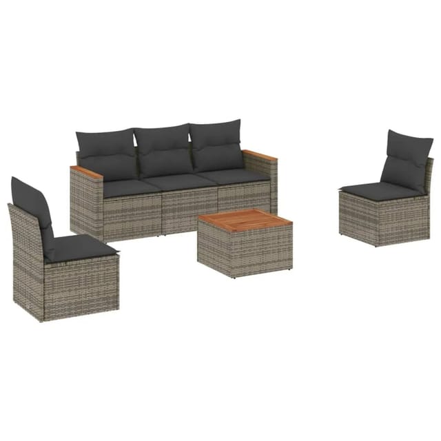 vidaXL 6-Tlg Garten-Sofagarnitur mit Kissen Grau Poly Rattan 3225857