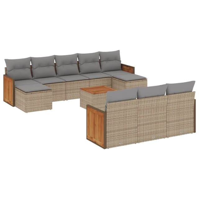 vidaXL 11-Tlg Garten-Sofagarnitur mit Kissen Beige Poly Rattan 3228103