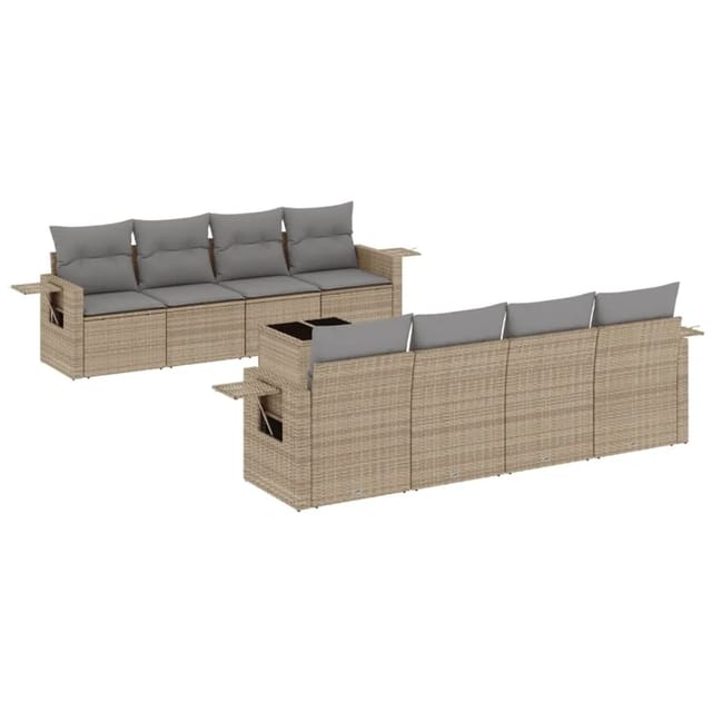 vidaXL 9-Tlg Garten-Sofagarnitur mit Kissen Beige Poly Rattan 3252286