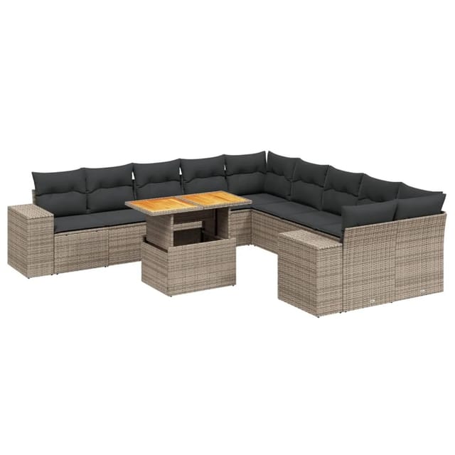 vidaXL 11-Tlg Garten-Sofagarnitur mit Kissen Grau Poly Rattan 3272831