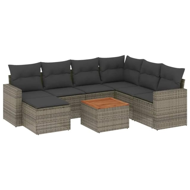 vidaXL 8-Tlg Garten-Sofagarnitur mit Kissen Grau Poly Rattan 3256571