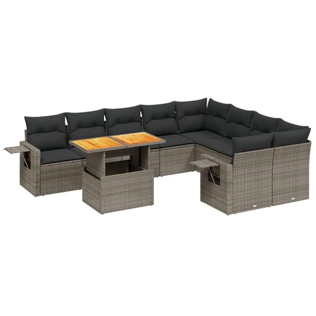 vidaXL 10-Tlg Garten-Sofagarnitur mit Kissen Grau Poly Rattan 3271914