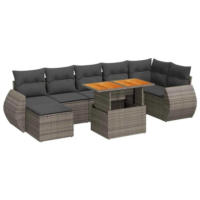 vidaXL 8-Tlg Garten-Sofagarnitur mit Kissen Grau Poly Rattan 3327294