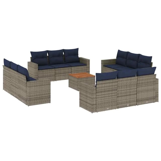 vidaXL 13-Tlg Garten-Sofagarnitur mit Kissen Grau Poly Rattan 3256390