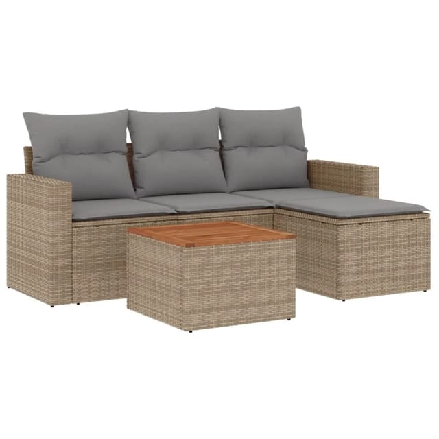 vidaXL 5-Tlg Garten-Sofagarnitur mit Kissen Beige Poly Rattan 3256423