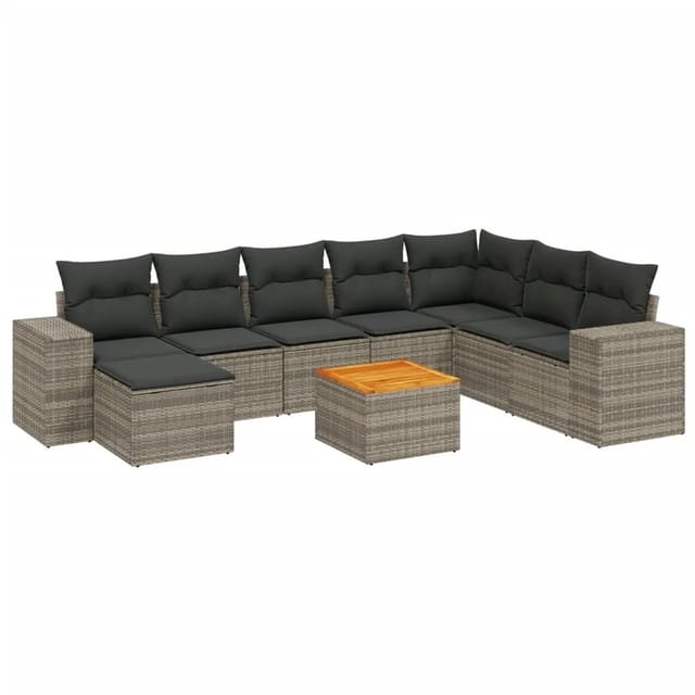 vidaXL 9-Tlg Garten-Sofagarnitur mit Kissen Grau Poly Rattan 3257915