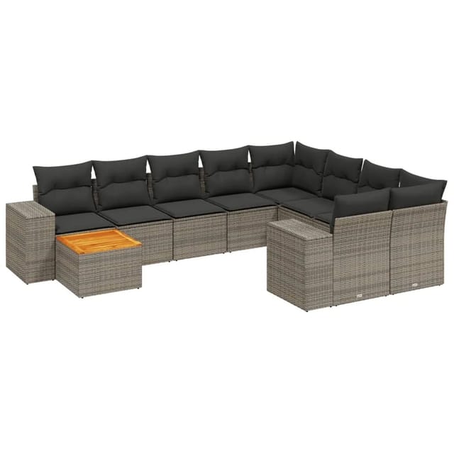 vidaXL 10-Tlg Garten-Sofagarnitur mit Kissen Grau Poly Rattan 3257943