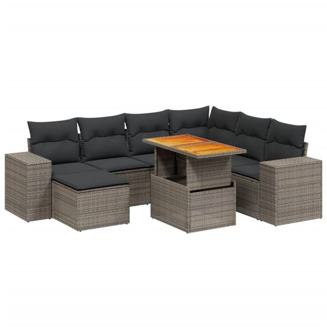 vidaXL 8-Tlg Garten-Sofagarnitur mit Kissen Grau Poly Rattan 3272754