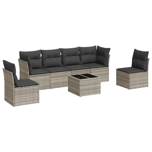 vidaXL 7-Tlg Garten-Sofagarnitur mit Kissen Hellgrau Poly Rattan 3217382