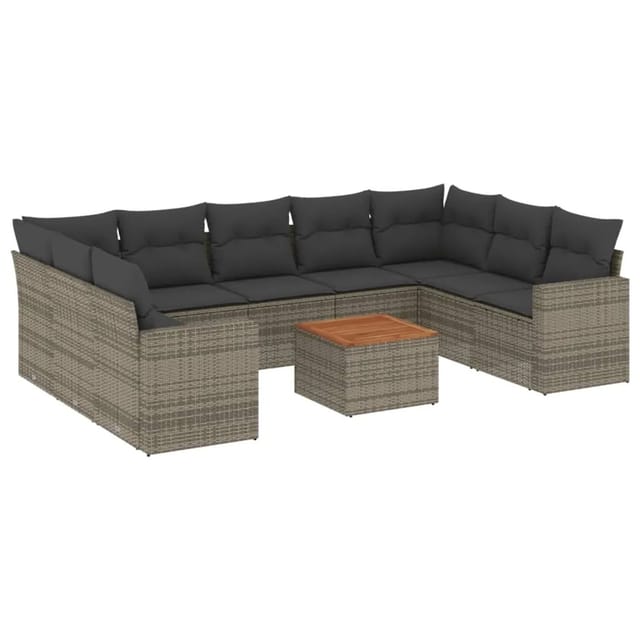 vidaXL 10-Tlg Garten-Sofagarnitur mit Kissen Grau Poly Rattan 3256599