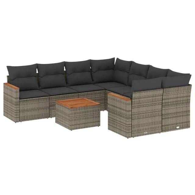 vidaXL 9-Tlg Garten-Sofagarnitur mit Kissen Grau Poly Rattan 3258231