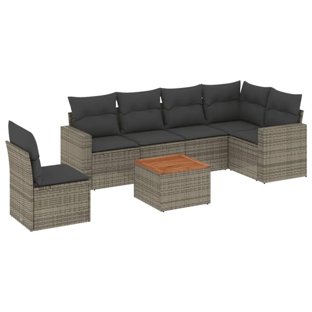 vidaXL 7-Tlg Garten-Sofagarnitur mit Kissen Grau Poly Rattan 3256480