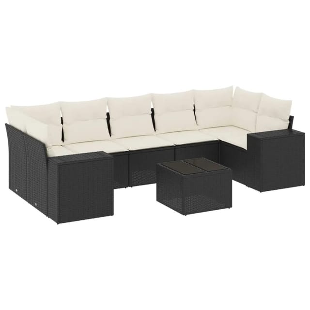 vidaXL 8-Tlg Garten-Sofagarnitur mit Kissen Schwarz Poly Rattan 3254673