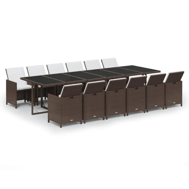 vidaXL 13-Tlg Garten-Essgruppe mit Kissen Poly Rattan Braun 3095620