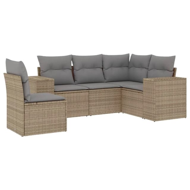 vidaXL 5-Tlg Garten-Sofagarnitur mit Kissen Beige Poly Rattan 3222568
