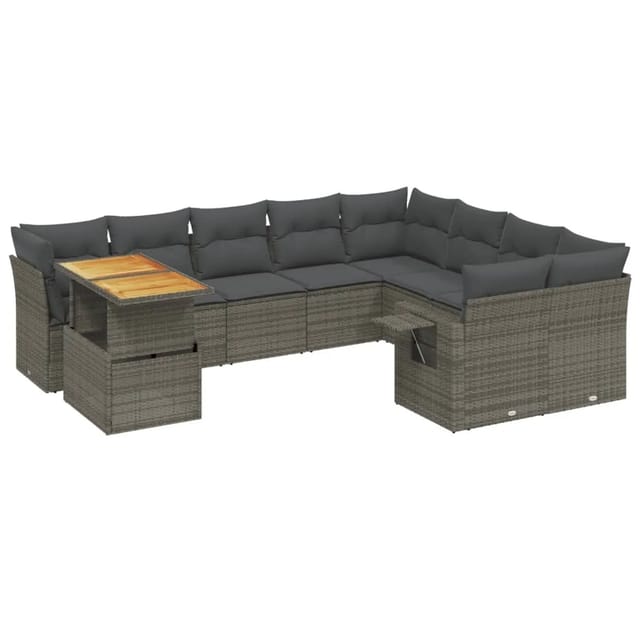 vidaXL 10-Tlg Garten-Sofagarnitur mit Kissen Grau Poly Rattan 3271921