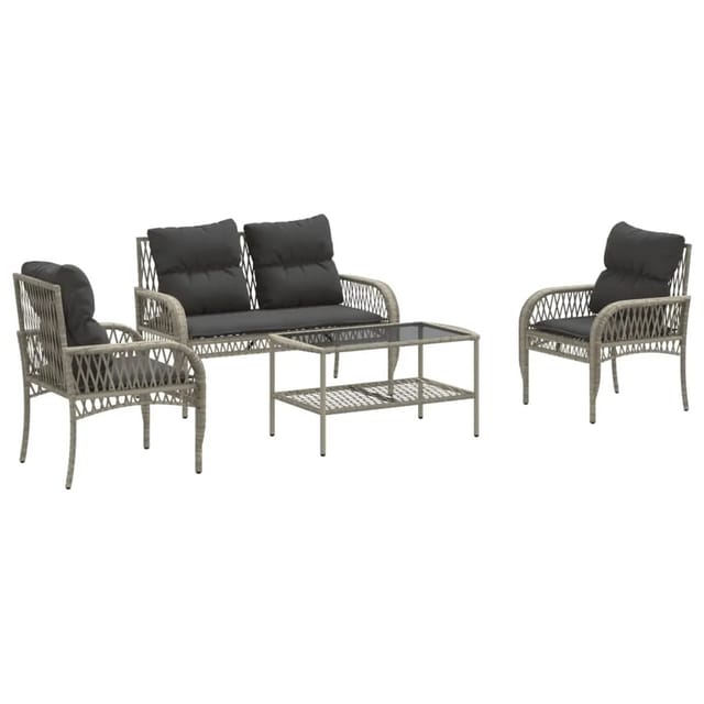 vidaXL 4-Tlg Garten-Sofagarnitur mit Kissen Hellgrau Poly Rattan 368732
