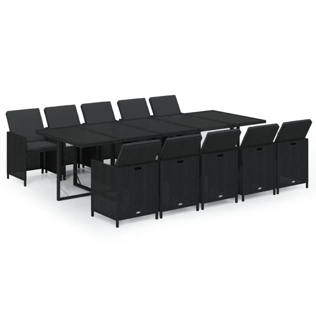 vidaXL 11-Tlg Garten-Essgruppe mit Kissen Poly Rattan Schwarz 3095585