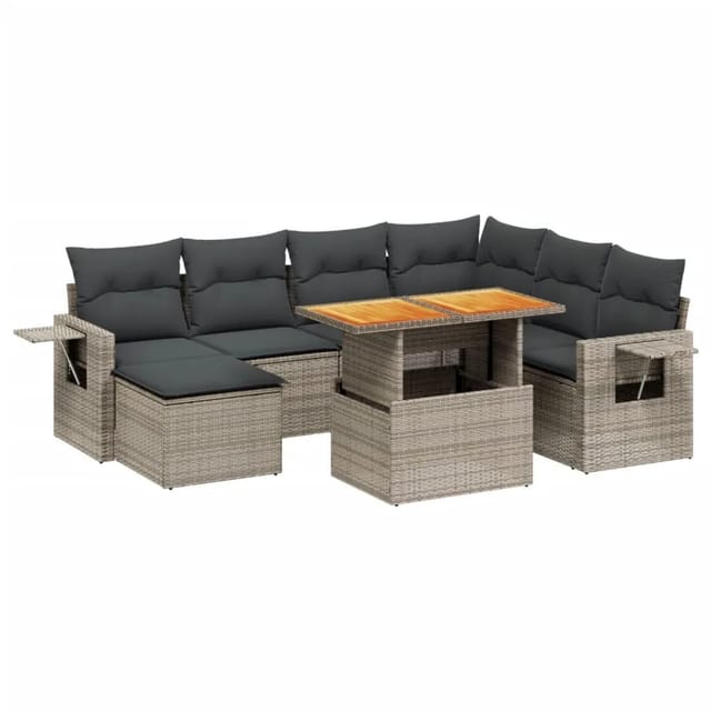 vidaXL 8-Tlg Garten-Sofagarnitur mit Kissen Grau Poly Rattan 3271872