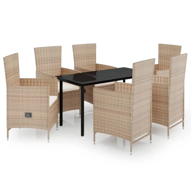 vidaXL 7-Tlg Garten-Essgruppe mit Kissen Beige 3099440